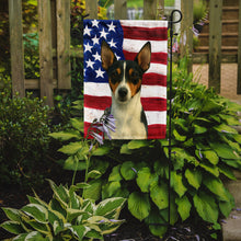 Load image into Gallery viewer, Tri-color Rat Terrier American Flag Garden Flag