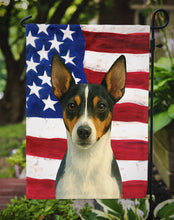Load image into Gallery viewer, Tri-color Rat Terrier American Flag Garden Flag