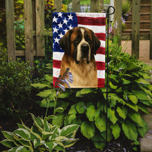 Load image into Gallery viewer, Brindle and White Saint Bernard American Flag Garden Flag