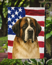 Load image into Gallery viewer, Brindle and White Saint Bernard American Flag Garden Flag