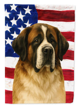 Load image into Gallery viewer, Brindle and White Saint Bernard American Flag Garden Flag