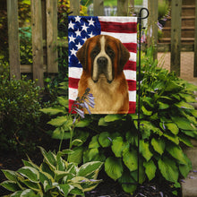 Load image into Gallery viewer, Brown and White Saint Bernard American Flag Garden Flag