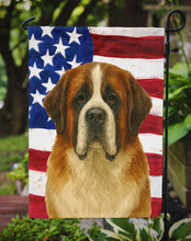 Load image into Gallery viewer, Brown and White Saint Bernard American Flag Garden Flag