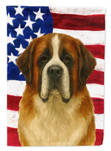 Load image into Gallery viewer, Brown and White Saint Bernard American Flag Garden Flag