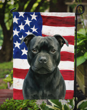 Load image into Gallery viewer, Black Staffordshire Bull Terrier American Flag Garden Flag