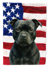 Load image into Gallery viewer, Black Staffordshire Bull Terrier American Flag Garden Flag