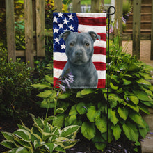 Load image into Gallery viewer, Blue Staffordshire Bull Terrier American Flag Garden Flag