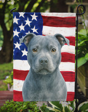Load image into Gallery viewer, Blue Staffordshire Bull Terrier American Flag Garden Flag
