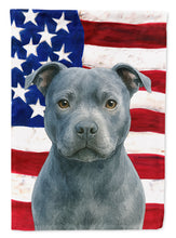 Load image into Gallery viewer, Blue Staffordshire Bull Terrier American Flag Garden Flag