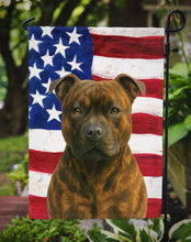 Load image into Gallery viewer, Brindle Staffordshire Bull Terrier American Flag Garden Flag