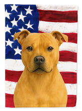Load image into Gallery viewer, Fawn Staffordshire Bull Terrier American Flag Garden Flag