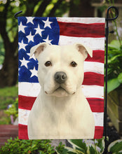 Load image into Gallery viewer, White Staffordshire Bull Terrier American Flag Garden Flag
