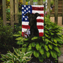 Load image into Gallery viewer, Black Whippet American Flag Garden Flag