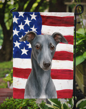 Load image into Gallery viewer, Blue Whippet American Flag Garden Flag