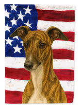 Load image into Gallery viewer, Brindle Whippet American Flag Garden Flag