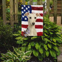 Load image into Gallery viewer, White Whippet American Flag Garden Flag