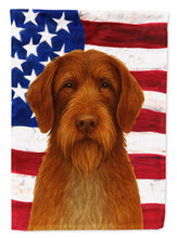 Load image into Gallery viewer, Chestnut Wirehaired Pointing Griffon American Flag House Flag