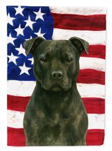 Load image into Gallery viewer, Black American Staffordshire Terrier American Flag House Flag