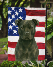 Load image into Gallery viewer, Black American Staffordshire Terrier American Flag Garden Flag