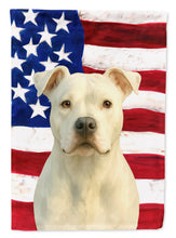 Load image into Gallery viewer, White American Staffordshire Terrier American Flag Garden Flag