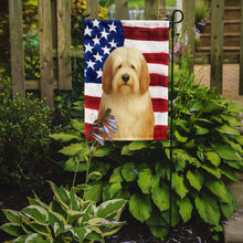 Load image into Gallery viewer, White and Tan Bearded Collie American Flag Garden Flag
