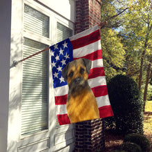 Load image into Gallery viewer, Grizzle and Tan Border Terrier American Flag House Flag