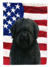 Load image into Gallery viewer, Black Bouvier des Flandres American Flag Garden Flag