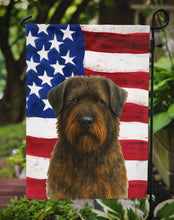 Load image into Gallery viewer, Brindle Bouvier des Flandres American Flag Garden Flag