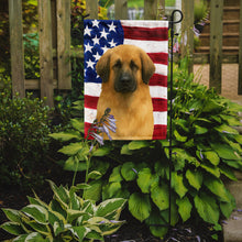 Load image into Gallery viewer, Fawn Bouvier des Flandres American Flag Garden Flag