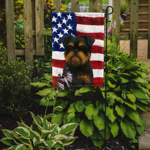 Load image into Gallery viewer, Black and Tan Brussels Griffon American Flag Garden Flag