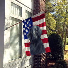 Load image into Gallery viewer, Black Flat-Coated Retriever American Flag House Flag