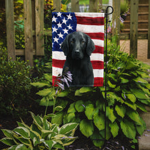 Load image into Gallery viewer, Black Flat-Coated Retriever American Flag Garden Flag