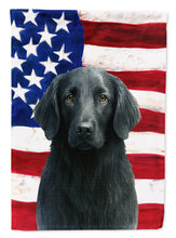 Load image into Gallery viewer, Black Flat-Coated Retriever American Flag Garden Flag