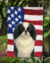Load image into Gallery viewer, Black and White Japanese Chin American Flag Garden Flag