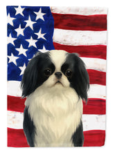 Load image into Gallery viewer, Black and White Japanese Chin American Flag Garden Flag