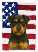 Load image into Gallery viewer, Black and Tan Norfolk Terrier American Flag Garden Flag