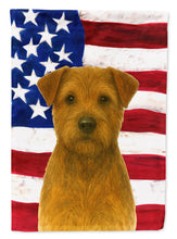 Load image into Gallery viewer, Grizzle and Tan Norfolk Terrier American Flag House Flag