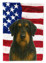 Load image into Gallery viewer, Black and Tan Otterhound American Flag Garden Flag
