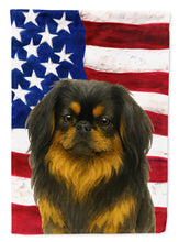 Load image into Gallery viewer, Black and Tan Pekingese American Flag Garden Flag