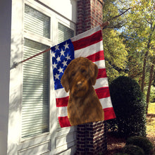 Load image into Gallery viewer, Brown Portuguese Water Dog American Flag House Flag