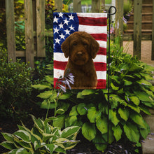 Load image into Gallery viewer, Brown Portuguese Water Dog American Flag Garden Flag