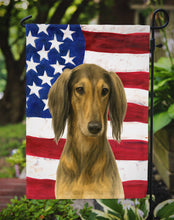 Load image into Gallery viewer, Grizzle and Tan Saluki American Flag Garden Flag