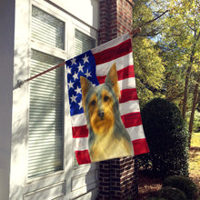 Load image into Gallery viewer, Blue and Tan Silky Terrier American Flag House Flag