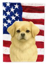 Load image into Gallery viewer, Cream Tibetan Spaniel American Flag Garden Flag