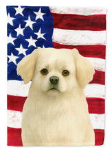 Load image into Gallery viewer, White Tibetan Spaniel American Flag Garden Flag