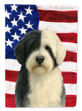 Load image into Gallery viewer, Black and White Tibetan Spaniel American Flag House Flag