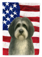 Load image into Gallery viewer, Gray and White Tibetan Spaniel American Flag House Flag