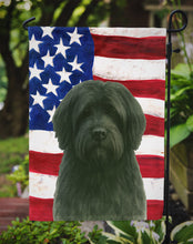 Load image into Gallery viewer, Black Tibetan Spaniel American Flag Garden Flag