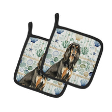 Load image into Gallery viewer, Black &amp; Tan Afghan Hound Coastal Sea Glass Pair of Pot Holders