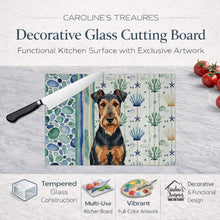 Load image into Gallery viewer, Airedale Terrier Coastal Sea Glass Glass Cutting Board